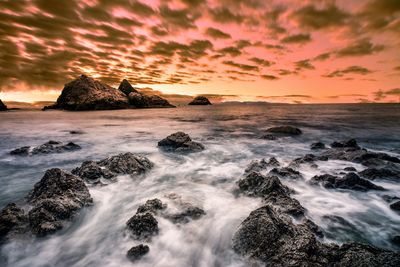 Scenic view of sea against cloudy sky