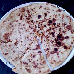 Directly above shot of bread in plate