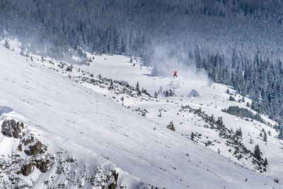 Panoramic view of people on snow covered land