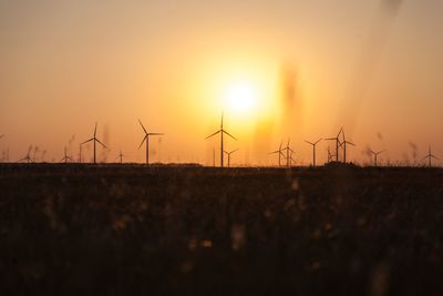 Wind turbines at sunset