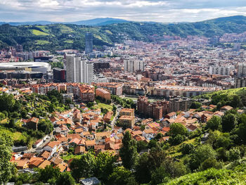 High angle view of townscape against sky