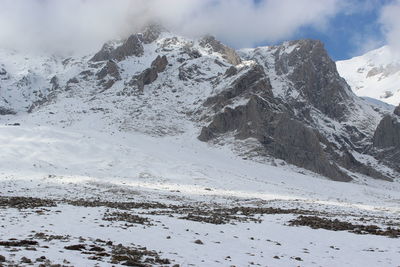 Scenic view of snowcapped mountains against sky