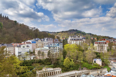 View of historical center of karlovy vary from hill, czech republic