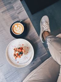 Directly above shot of coffee cup on table
