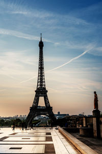 Low angle view of silhouette eiffel tower against sky during sunset