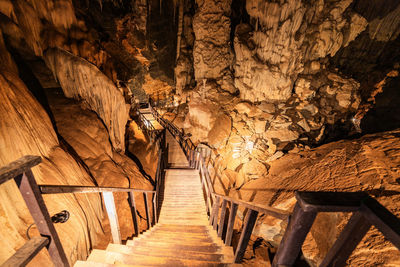 Abeautiful of wooden walking path in phu pha pech caves at thailand