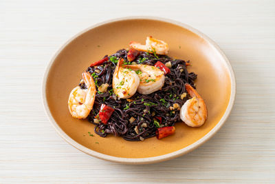 High angle view of food in bowl on table