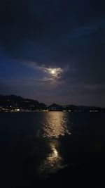 Reflection of clouds in sea at night