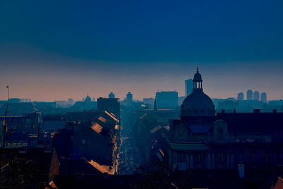 High angle view of buildings in city