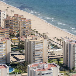 High angle view of buildings in city