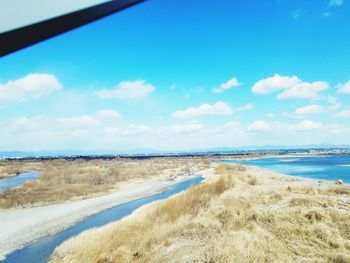 Scenic view of landscape against blue sky