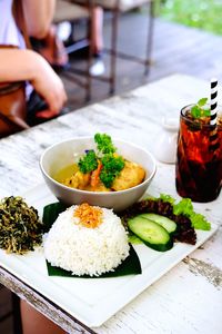 High angle view of salad in plate on table