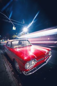 Illuminated car at night