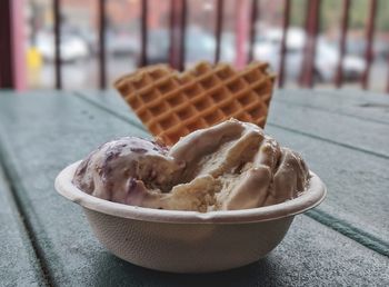 Close-up of ice cream in bowl