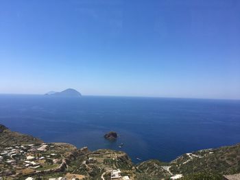 High angle view of sea against clear sky