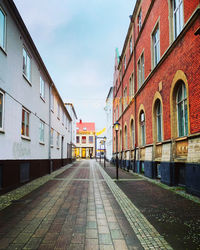 Footpath amidst buildings in city against sky