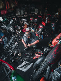 High angle view of people working