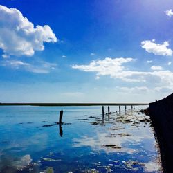 Scenic view of sea against blue sky