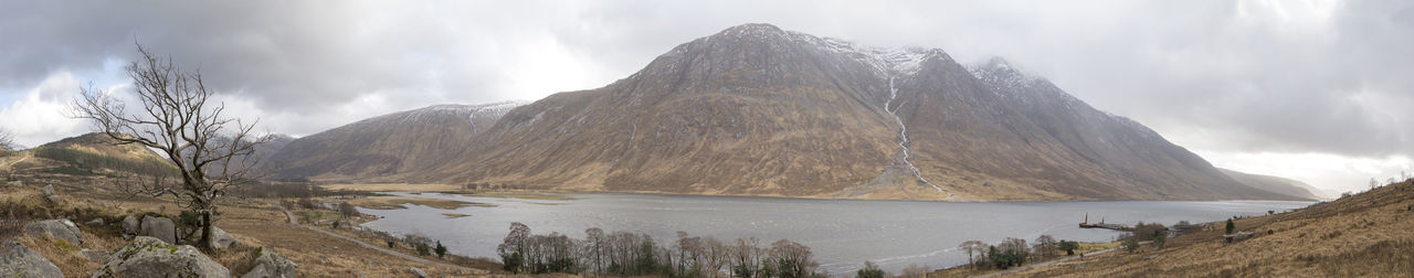 Scenic view of mountains and lake against sky