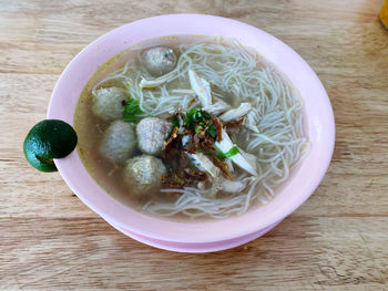 High angle view of soup in bowl