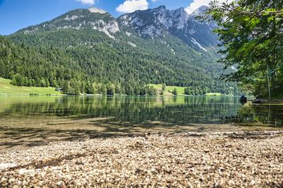 Scenic view of lake by mountains