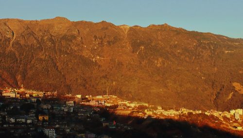 Panorama of tawang hill station, on himalayan foothills in arunachal pradesh near india china border