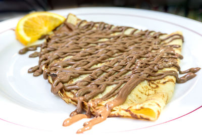 Close-up of crepe in plate