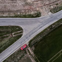 High angle view of car on road