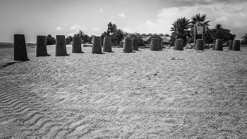 Pillars on the beach of mojacar. 