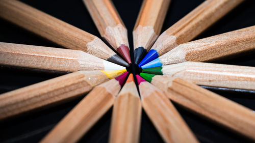 High angle view of multi colored pencils