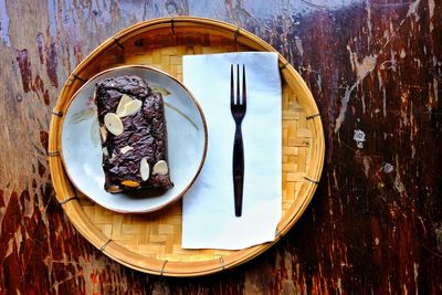 High angle view of breakfast on table