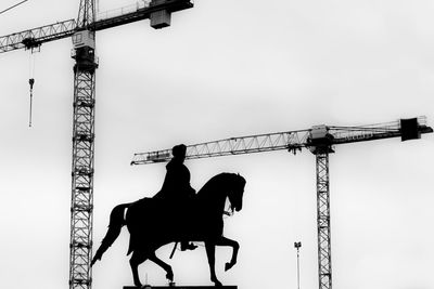 Silhouette of person riding horse