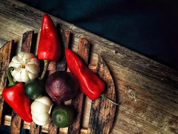 High angle view of vegetables on table