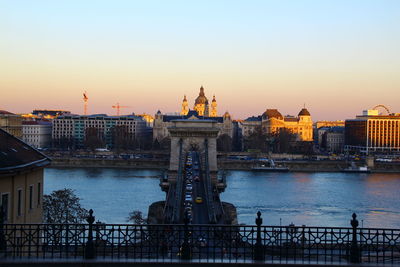 High angle view of bridge over river during sunset