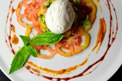 Close-up of ice cream served on plate