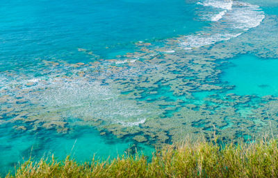 High angle view of blue sea