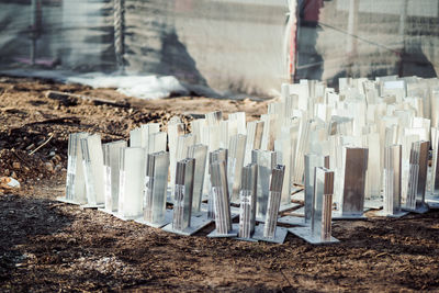 Close-up of tools on ground