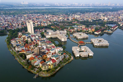 High angle view of buildings in city