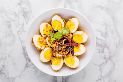 High angle view of breakfast served in plate