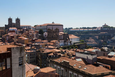 High angle view of buildings in city