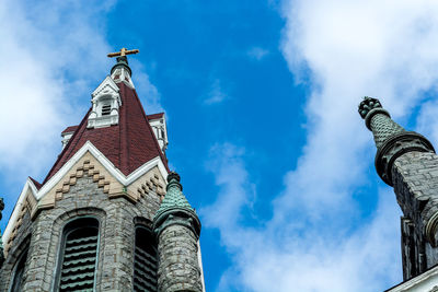 Low angle view of building against cloudy sky