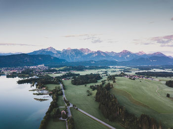 Aerial view of landscape and mountains against sky