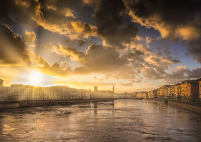 Scenic view of river against sky during sunset