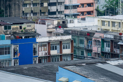 High angle view of buildings in city