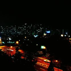 High angle view of city at night