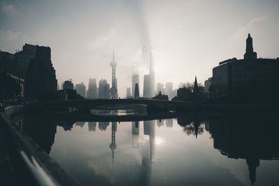 Reflection of buildings in city