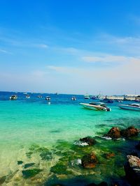 Scenic view of sea against blue sky