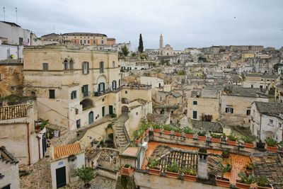 Panoramic view of the old town of matera, a city in italy declared a unesco world heritage site.