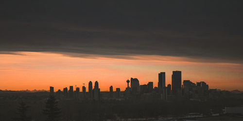 Silhouette buildings against sky during sunset