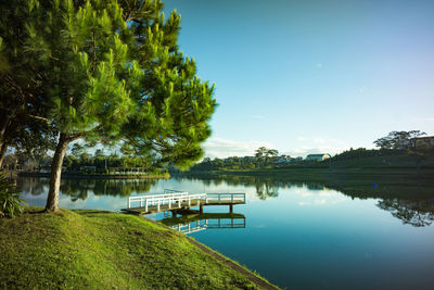 Scenic view of lake against sky